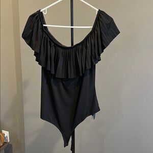 Guess Black Pleated Off-Shoulder Women's Bodysuit